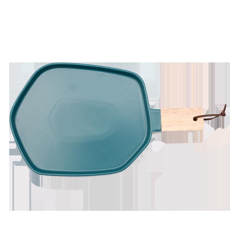 Piatto ceramica con manico in legno