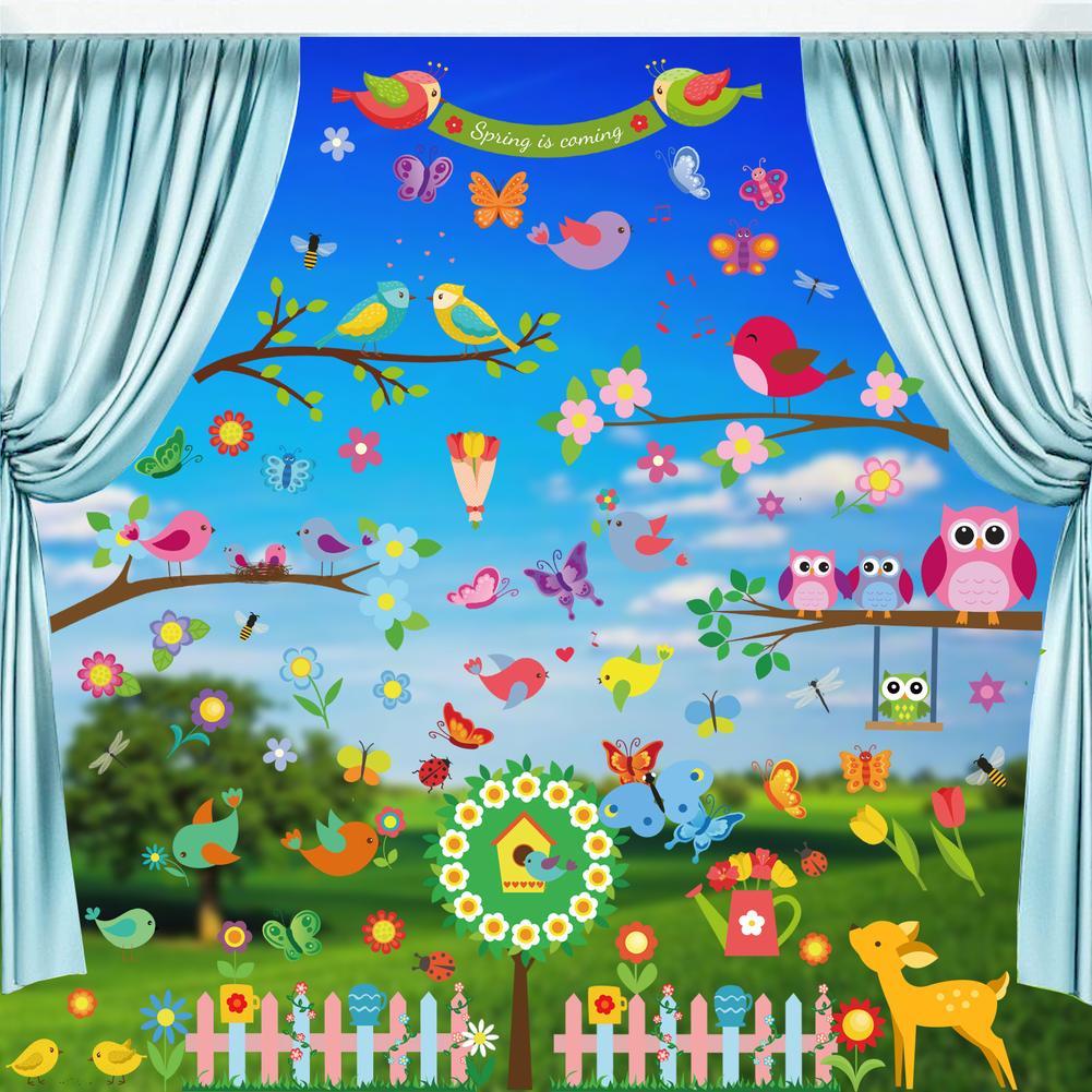 Adesivo murale Uccello, fiori e farfalla