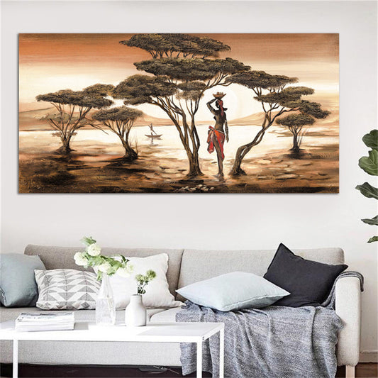 Quadro su tela Donna fra acacia africane
