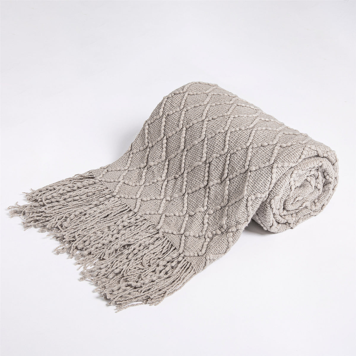 Plaid bianco maglia con trecce rilievo
