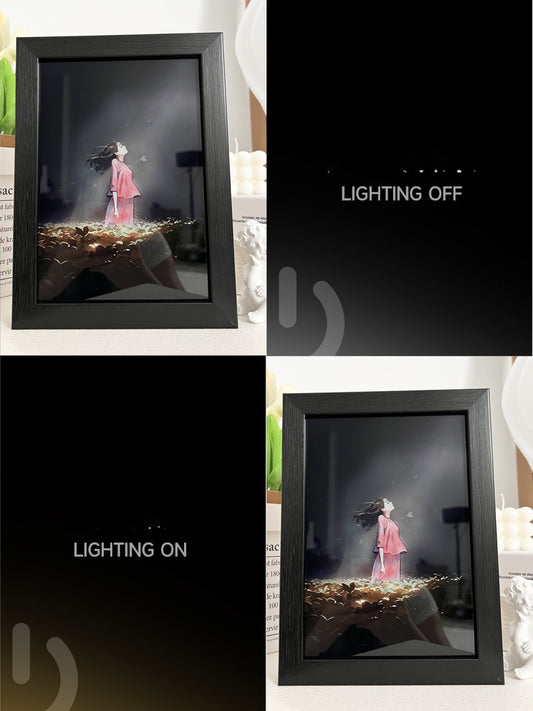 Quadro su tela Bambina con capelli lunghi illuminata da luce dorata