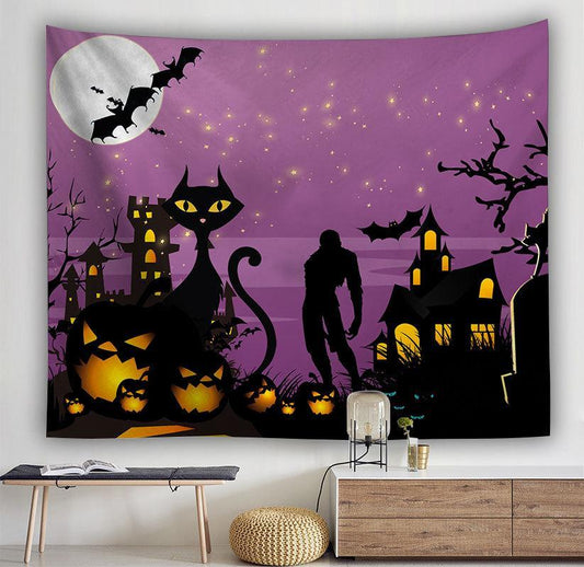 Arazzo Silhouette notturne viola con luna
