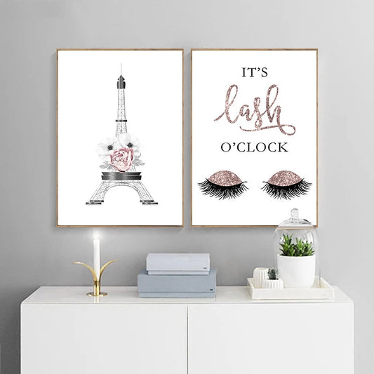 Quadro su tela Eiffel rose rosa e lash o'clock