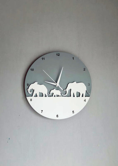 Orologio da parete Elefanti silhouette grigio