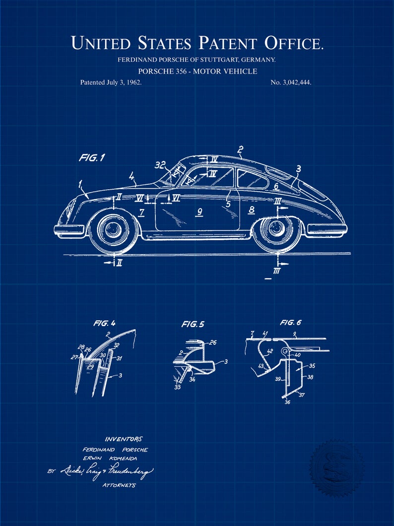 Poster Brevetto Porsche 911 tecnico