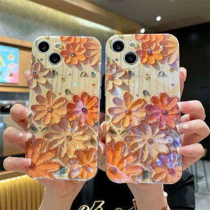 Cover telefono fiori strass giallo