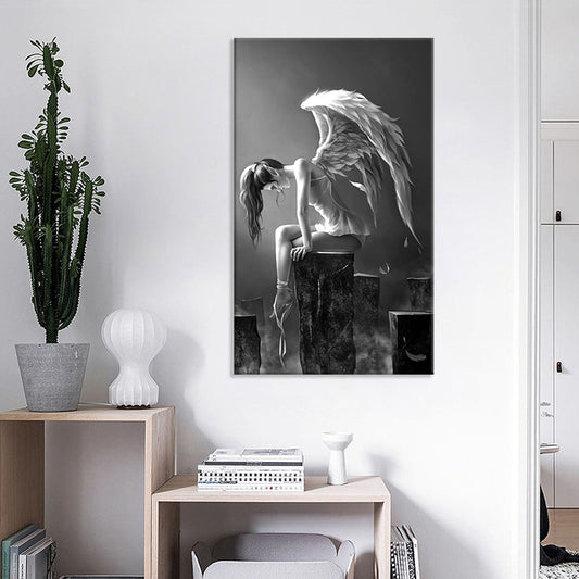 Quadro su tela Angelo in bianco e nero