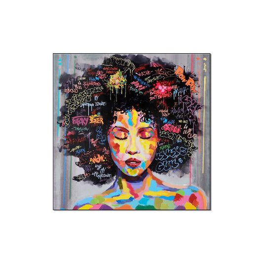 Quadro su tela Donna afro pop art multicolore