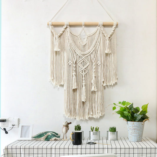 Arazzo Macramé geometrico bianco intrecciato