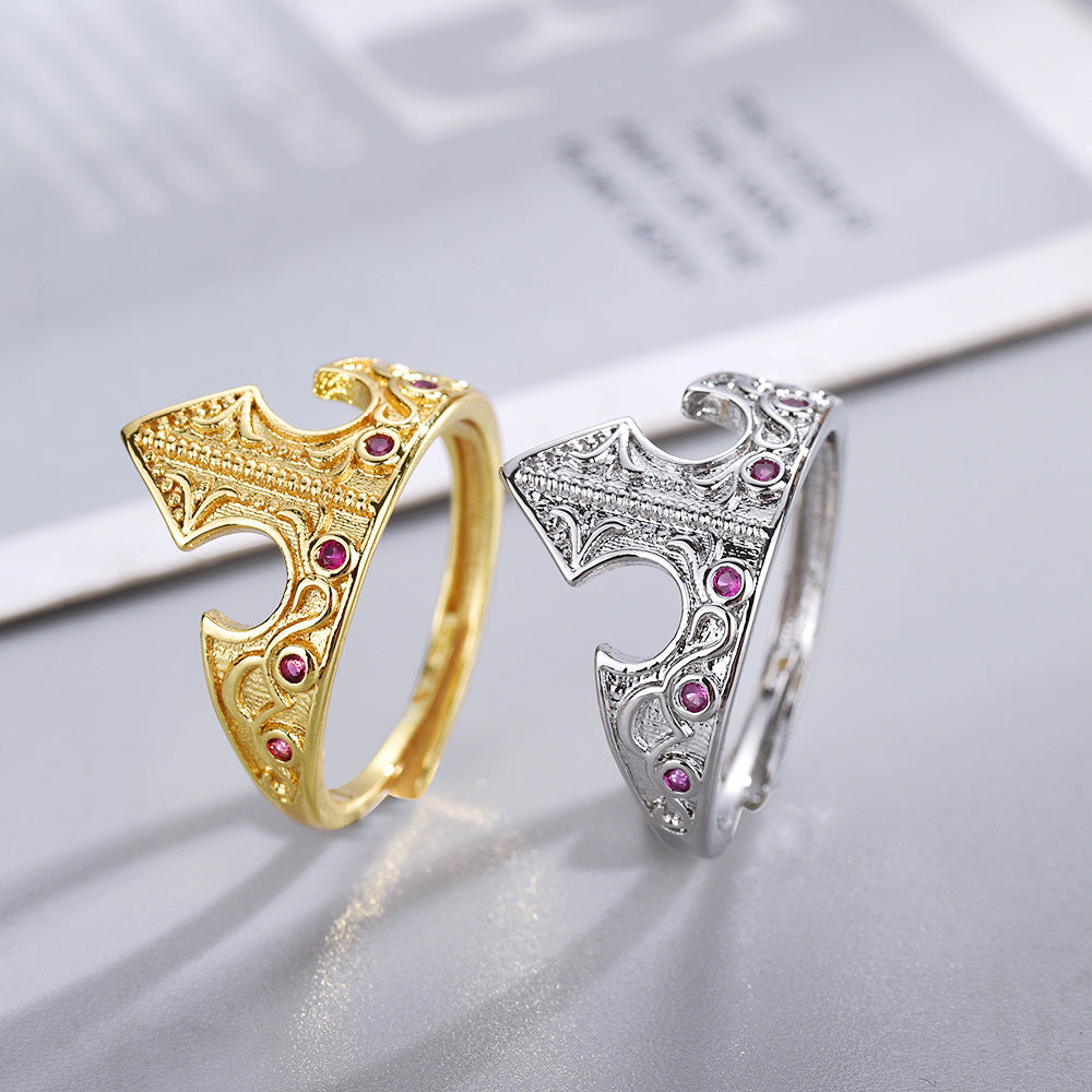 Anello giada corona rossa retrò