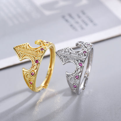Anello giada corona rossa retrò