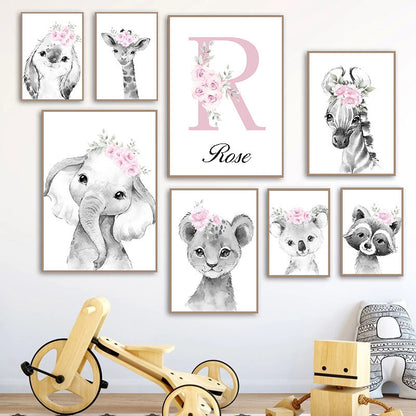 Quadro alfabeto animali rosa