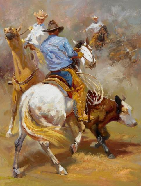 Quadro su tela Cowboy al galoppo con gregge