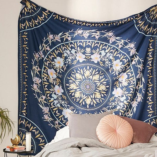 Arazzo Mandala blu fiori angoli