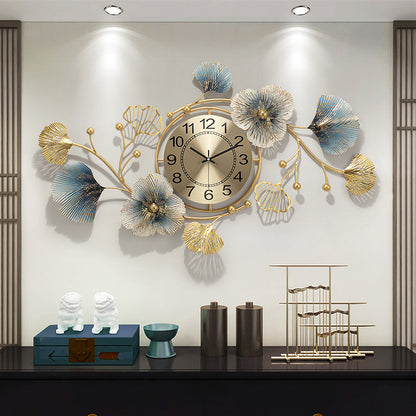 Orologio da parete Fiori oro blu