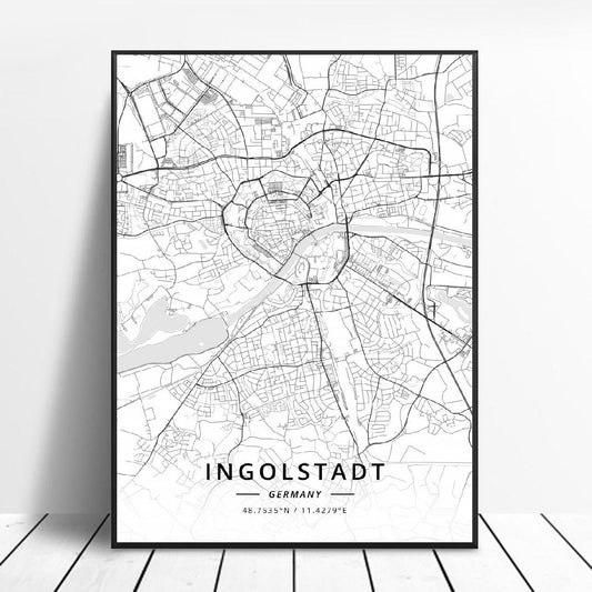 Quadro su tela Mappa città Ingolstadt