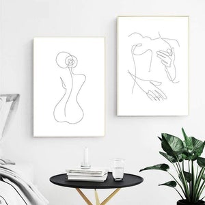 Quadro su tela Figure astratte volti linea bianco nero