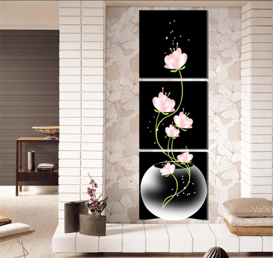 Quadro su tela Fiori rosa luminosi su nero