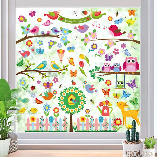 Adesivo murale Uccello, fiori e farfalla