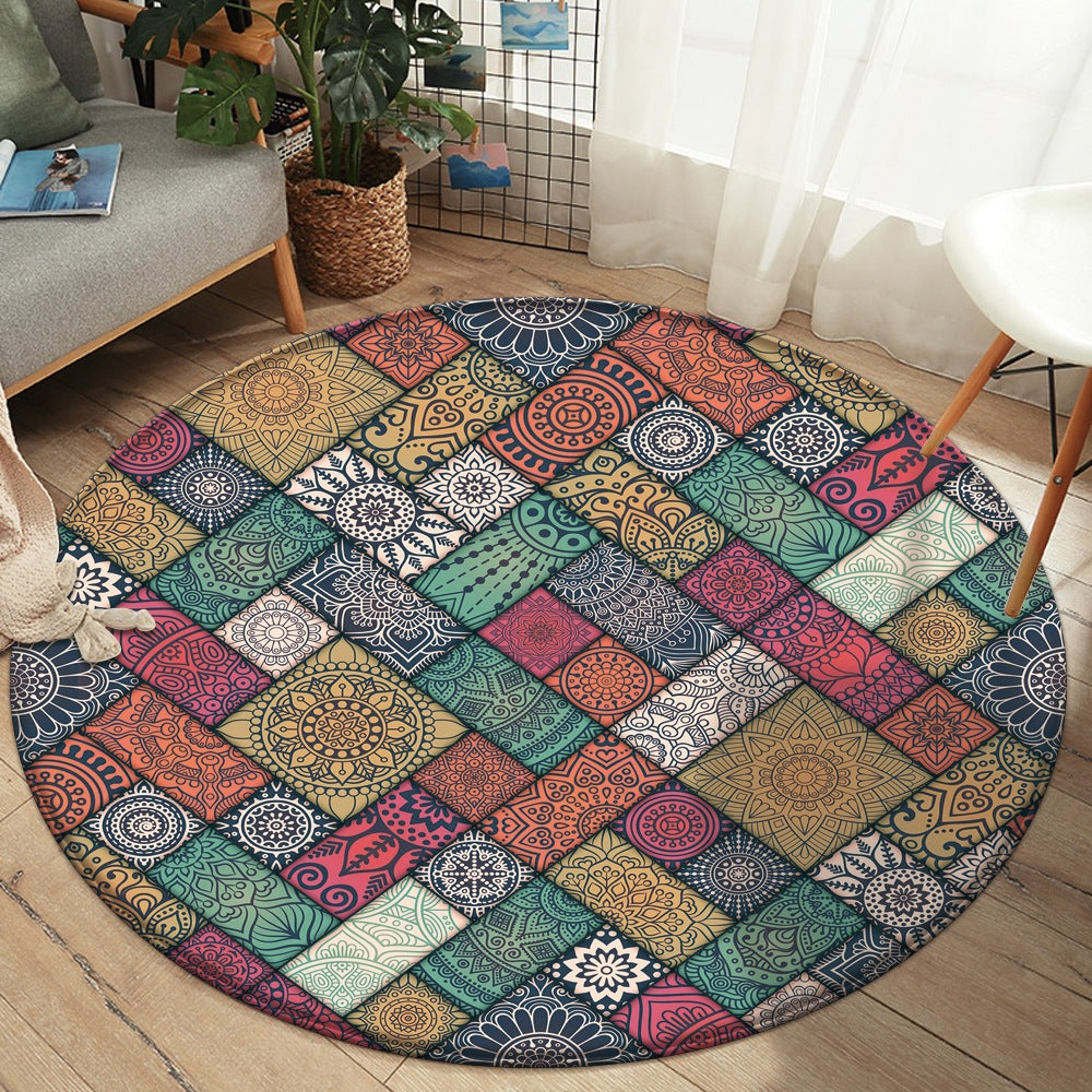 Tappeto rotondo mandala patchwork colorato