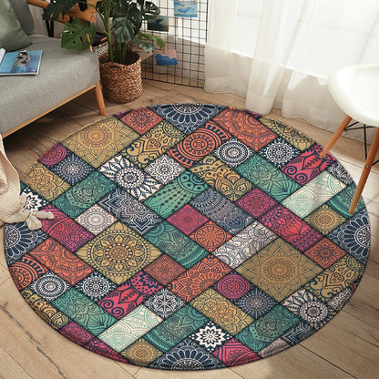 Tappeto rotondo mandala patchwork colorato