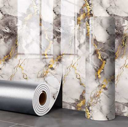 Adesivo murale Marmo bianco con venature oro