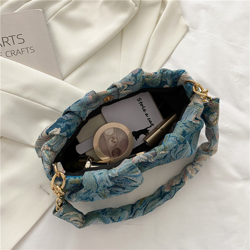 Borsa Spalla Fiori Blu