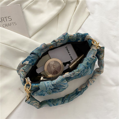 Borsa Spalla Fiori Blu