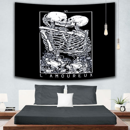 Adesivo murale Teschio corvo bianco nero incisione