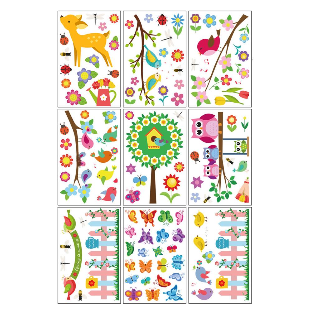Adesivo murale Uccello, fiori e farfalla