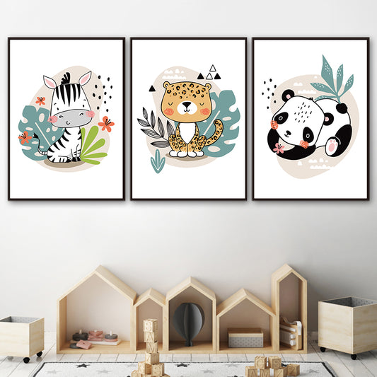 Poster Zebra leopardo panda carini