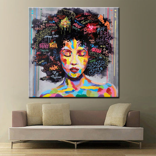 Quadro su tela Donna afro pop art multicolore