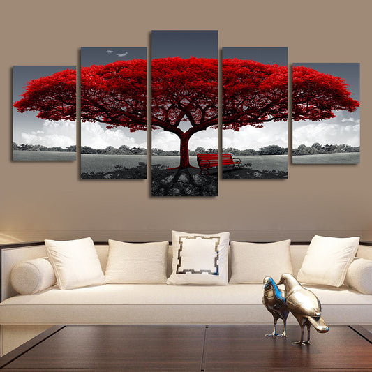 Quadro su tela Albero rosso al tramonto