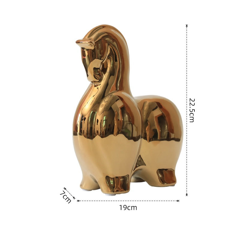 Scultura cavallo in ceramica bianco nero