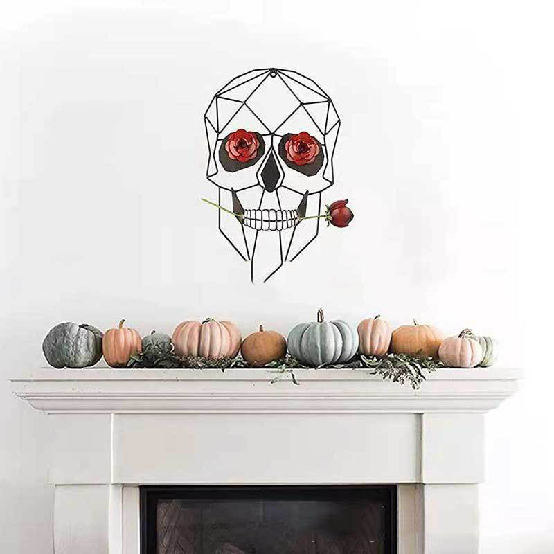 Scultura ferro Teschio rose