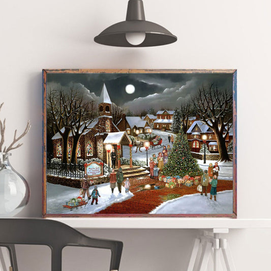 Quadro su tela Villaggio invernale festivo