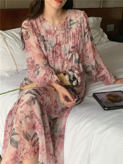 Vestito chiffon fiori dipinti