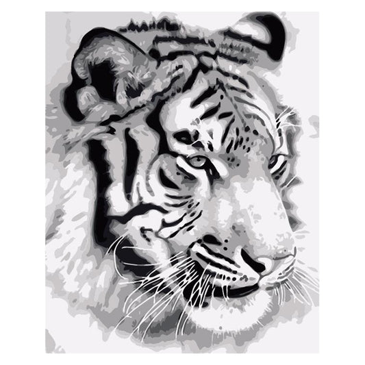 Quadro su tela Tigre che salta con tulipani bianchi