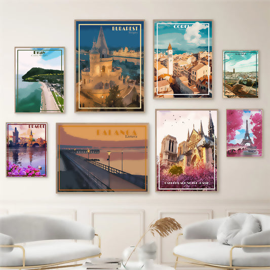 Poster set cinque città europee cornice