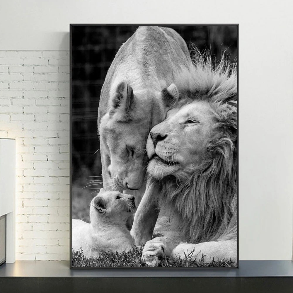 Quadro famiglia di leoni