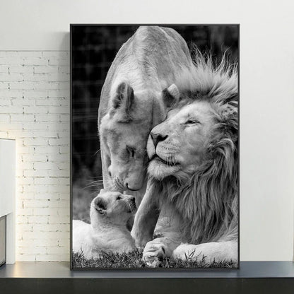 Quadro famiglia di leoni