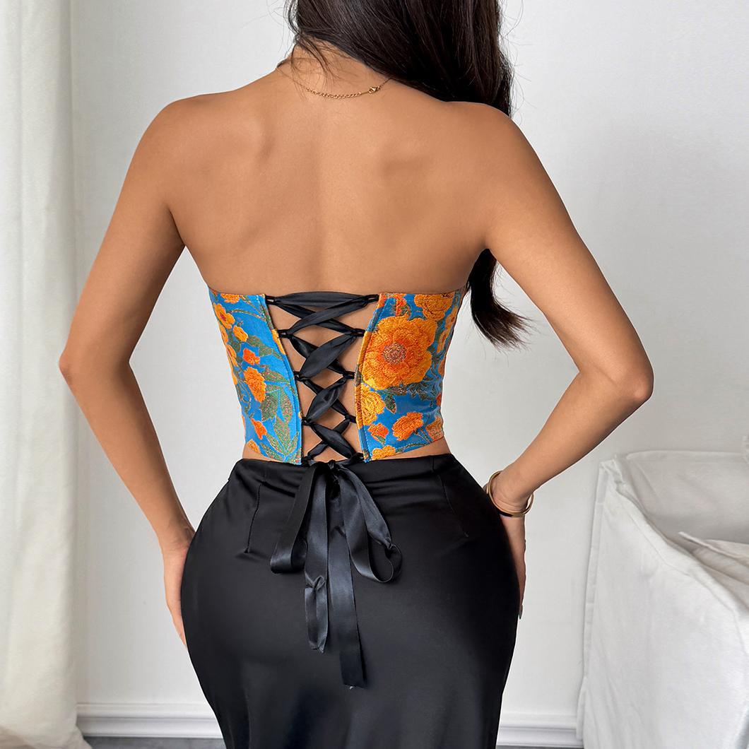 Corpetto bustier retrò ricamato