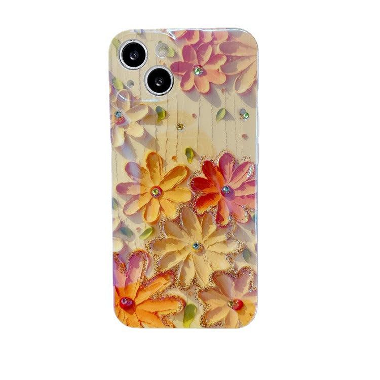 Cover telefono fiori strass giallo