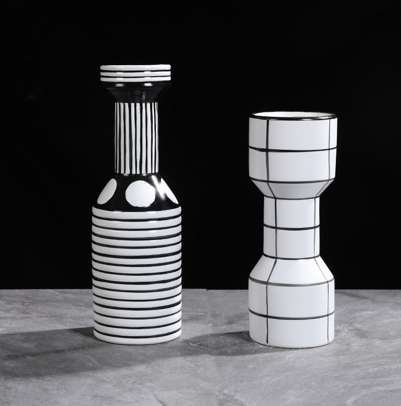Vaso ceramica righe bianche
