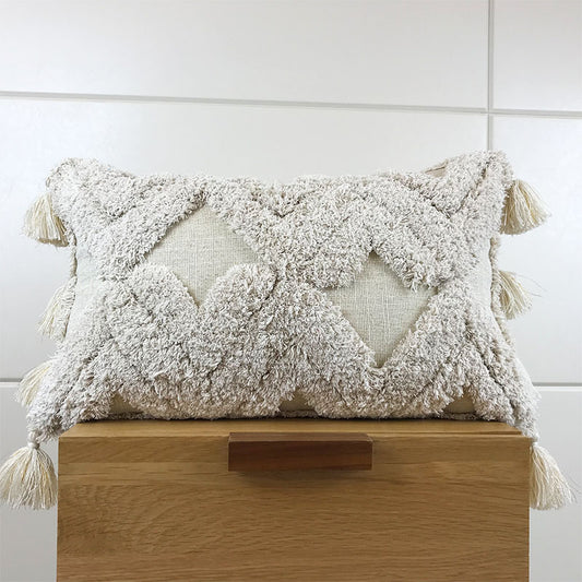 Copricuscino cotone bombato bianco con nappe