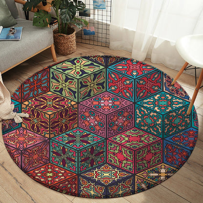 Tappeto rotondo mandala patchwork colorato