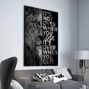 Quadro su tela Leone grigio profilo testo perseveranza