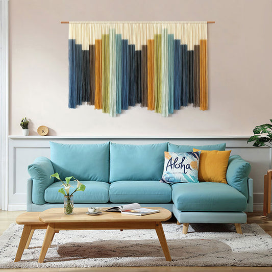 Arazzo Macramé geometrico blu e ocra
