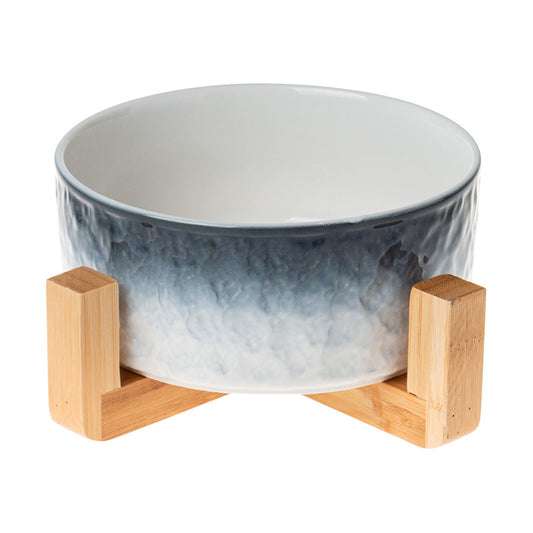 Ciotola grigio-azzurra sfumata con legno