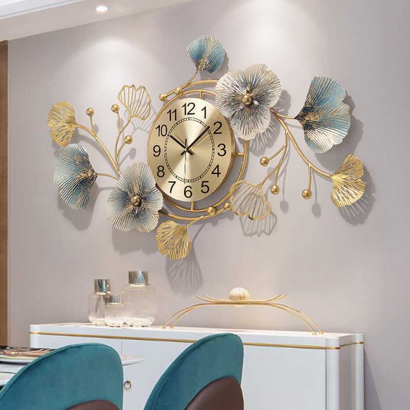 Orologio da parete Fiori oro blu